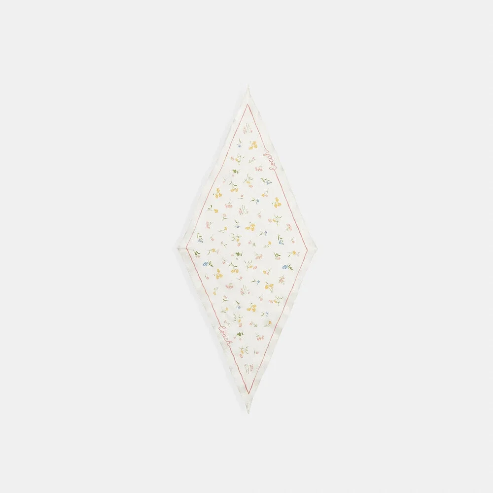 Coach Tossed Floral Print Silk Diamond Scarf chaulk
